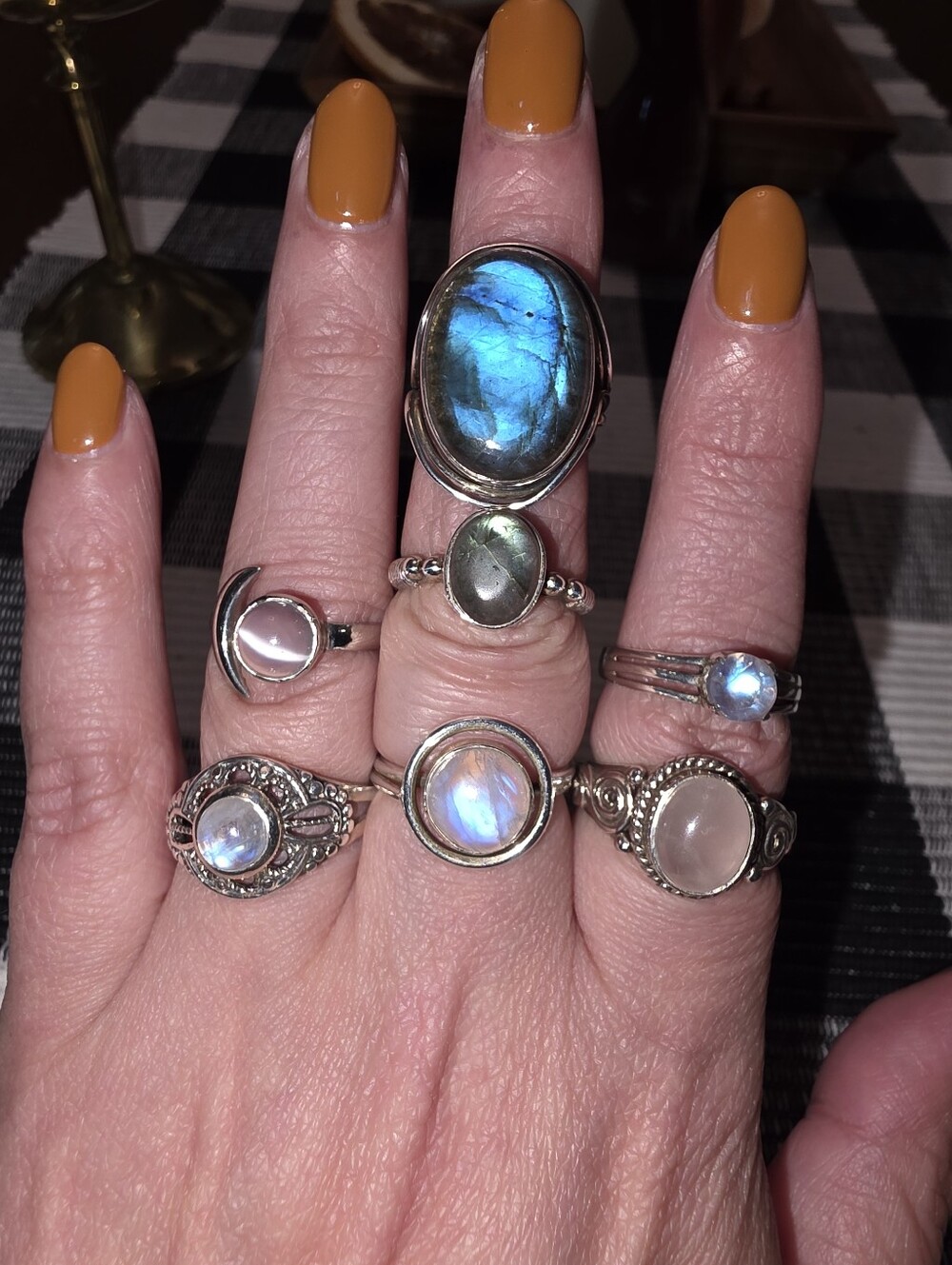 8 Piece 925 Sterling Moonstone Ring Lot Bundle Lot Estate